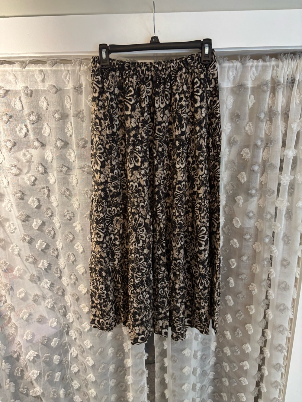 Christopher & Banks Black and Cream Floral Tiered Midi Skirt
